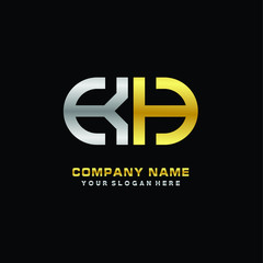 KH initial letters looping linked oval elegant logo silver, gold