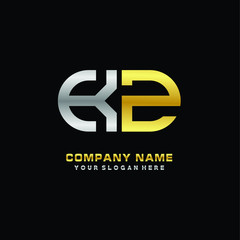 KZ initial letters looping linked oval elegant logo silver, gold