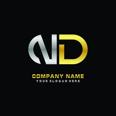 ND initial letters looping linked oval elegant logo silver, gold