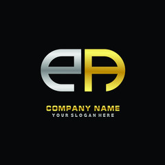 PA initial letters looping linked oval elegant logo silver, gold