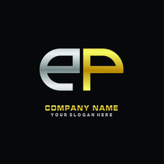 PP initial letters looping linked oval elegant logo silver, gold