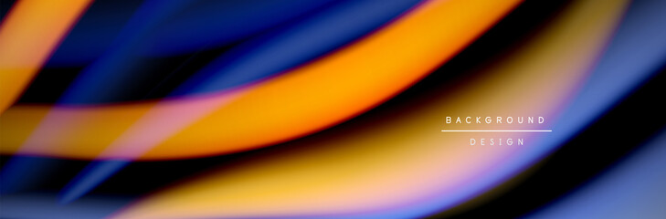 Сolorful flow poster. Wave liquid lines and shapes in black color background. Vector Illustration