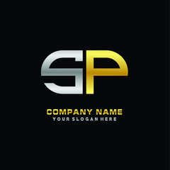 SP initial letters looping linked oval elegant logo silver, gold