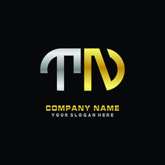 TN initial letters looping linked oval elegant logo silver, gold