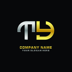TY initial letters looping linked oval elegant logo silver, gold