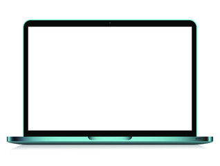 Laptop with blank screen isolated on white background. Realistic laptop incline 90 degree isolated on white background. Laptop with blue color