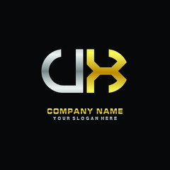 Obraz premium UX initial letters looping linked oval elegant logo silver, gold