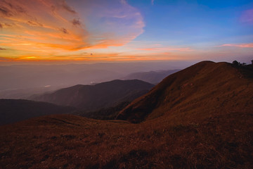 sunset and twilight light in the forest on the mountain