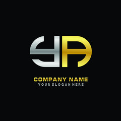 YA initial letters looping linked oval elegant logo silver, gold