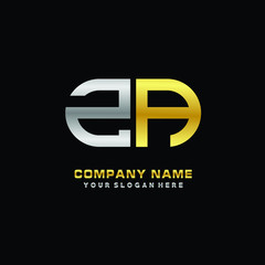 ZA initial letters looping linked oval elegant logo silver, gold