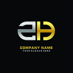 Obraz premium ZH initial letters looping linked oval elegant logo silver, gold