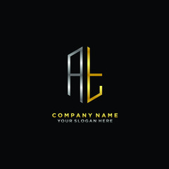 letter AT Minimalist style of gold and silver. luxury minimalist logo for business