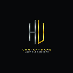 letter HU Minimalist style of gold and silver. luxury minimalist logo for business