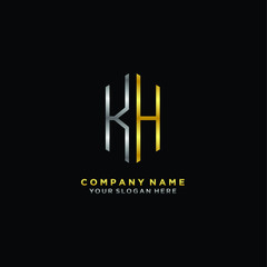 letter KH Minimalist style of gold and silver. luxury minimalist logo for business