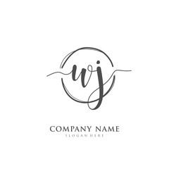 Handwritten initial letter W J WJ for identity and logo. Vector logo template with handwriting and signature style.