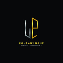Obraz premium letter LP Minimalist style of gold and silver. luxury minimalist logo for business