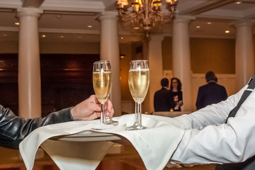 sparkling wine served on a tray