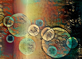 Abstract iridescent background with circles with oil texture. Modern art