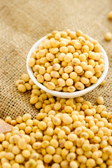 Soy bean in bowl with copy space.Close up soybean.beans dry in plate
