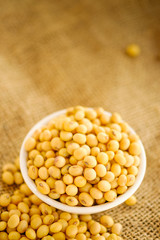 Soy bean in bowl with copy space.Close up soybean.beans dry in plate