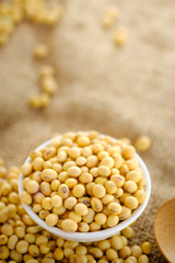 Soy bean in bowl with copy space.Close up soybean.beans dry in plate
