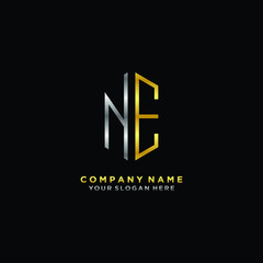 Obraz premium letter NE Minimalist style of gold and silver. luxury minimalist logo for business