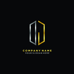 Obraz premium letter OJ Minimalist style of gold and silver. luxury minimalist logo for business