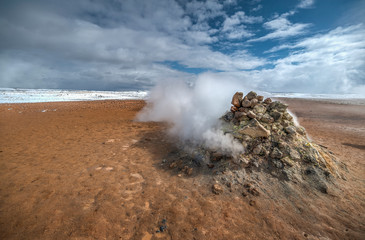  Fumarola in Geothermal area Namafjall Hverir, Iceland.