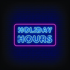 Holiday Hours Neon Signs Style Text Vector