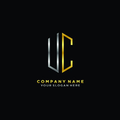 letter UC Minimalist style of gold and silver. luxury minimalist logo for business