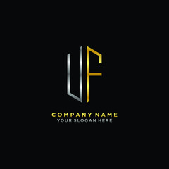 letter UF Minimalist style of gold and silver. luxury minimalist logo for business