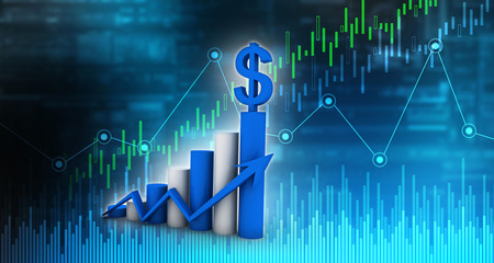 3d rendering Stock market online business concept