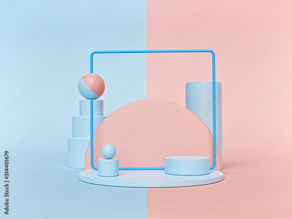 Aufkleber creative abstract geometric shapes background. pastel colors. primitive shapes, empty showcase, mode