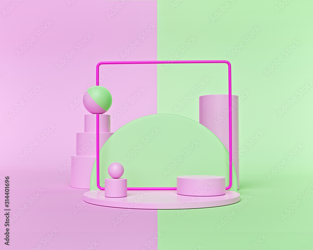 Aufkleber creative abstract geometric shapes background. pastel colors. primitive shapes, empty showcase, mode
