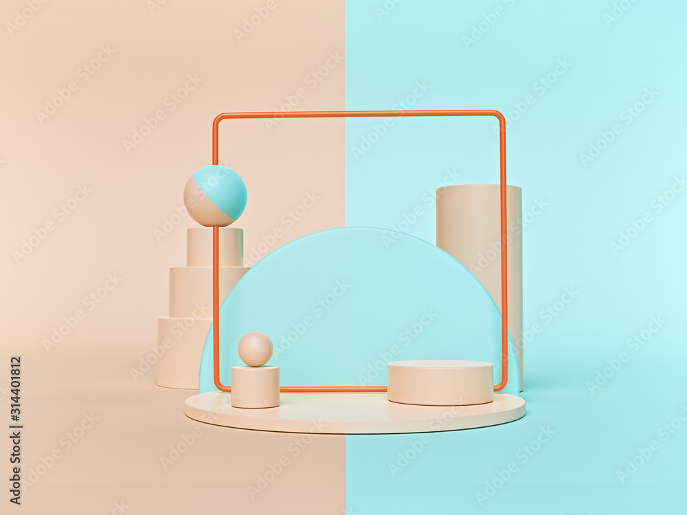 Aufkleber creative abstract geometric shapes background. pastel colors. primitive shapes, empty showcase, mode
