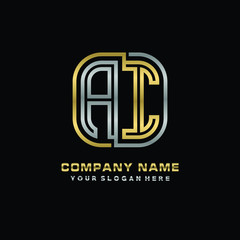 initial letter AI logo Abstract vector minimalist. letter logo gold and silver color