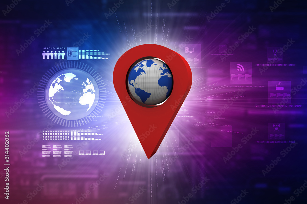 Poster 3d rendering red map pointer