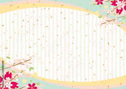 春 桜 金紙吹雪 ストライプ背景 Background Wall Mural Backgrou Kid A
