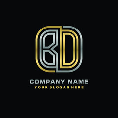 initial letter BD logo Abstract vector minimalist. letter logo gold and silver color