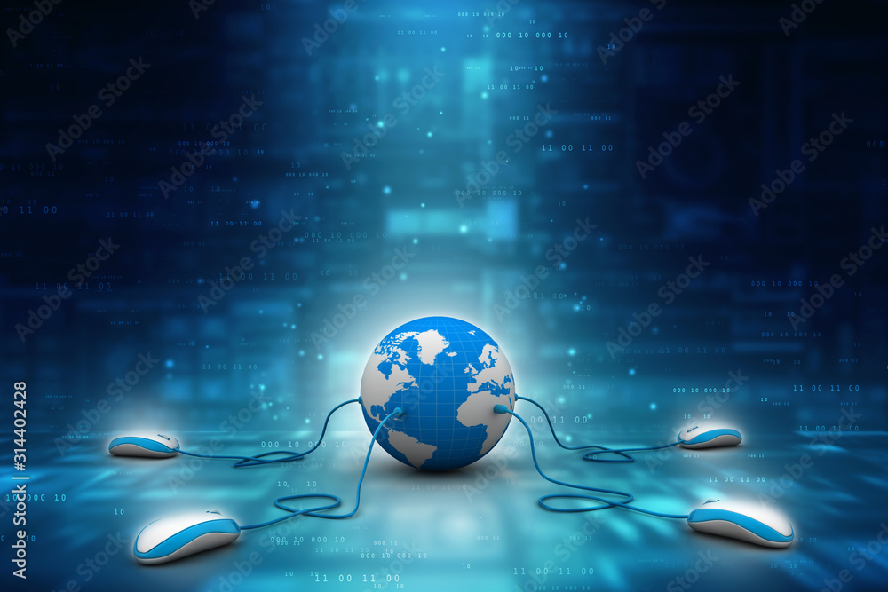 Poster 3d rendering globe with mouse