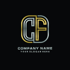 Fototapeta premium initial letter CF logo Abstract vector minimalist. letter logo gold and silver color