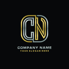 initial letter CN logo Abstract vector minimalist. letter logo gold and silver color