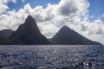 Fototapeta premium Beautiful View of the Coast on the Caribbean Sea during a vibrant sunny day. Taken in Saint Lucia.