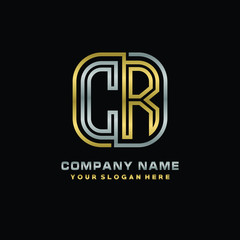 initial letter CR logo Abstract vector minimalist. letter logo gold and silver color