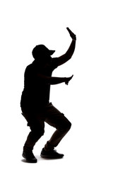 Silhouette of a man wearing casual clothes isolated on a white background. He is blocking defensive...