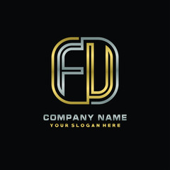 initial letter FU logo Abstract vector minimalist. letter logo gold and silver color