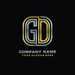 initial letter GO logo Abstract vector minimalist. letter logo gold and silver color