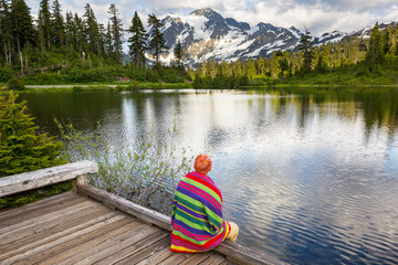 Relaxing on mountain lake