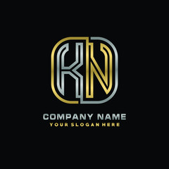 initial letter KN logo Abstract vector minimalist. letter logo gold and silver color