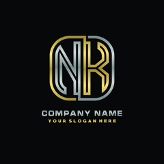 initial letter NK logo Abstract vector minimalist. letter logo gold and silver color
